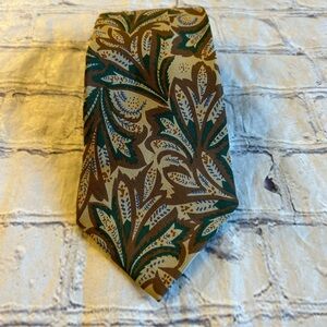 VINTAGE BUTTEIFLY 100% PURE SILK BROWN/TAN/TEAL LEAF PRINT MENS TIE